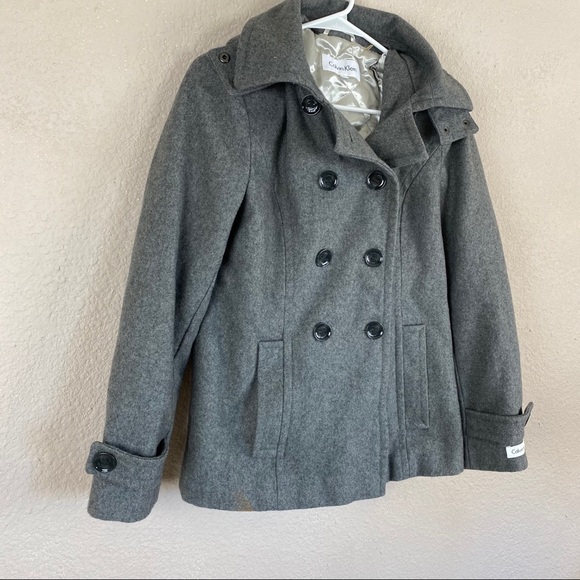 Calvin Klein Hooded Wool Quilted Lined Peacoat Gray 8 - Picture 2 of 11